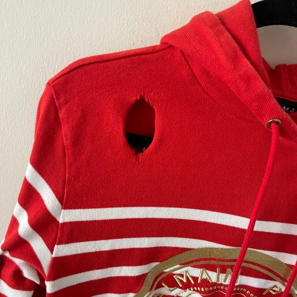 Balmain X Puma Red Distressed Hoodie - Picture 4 of 8